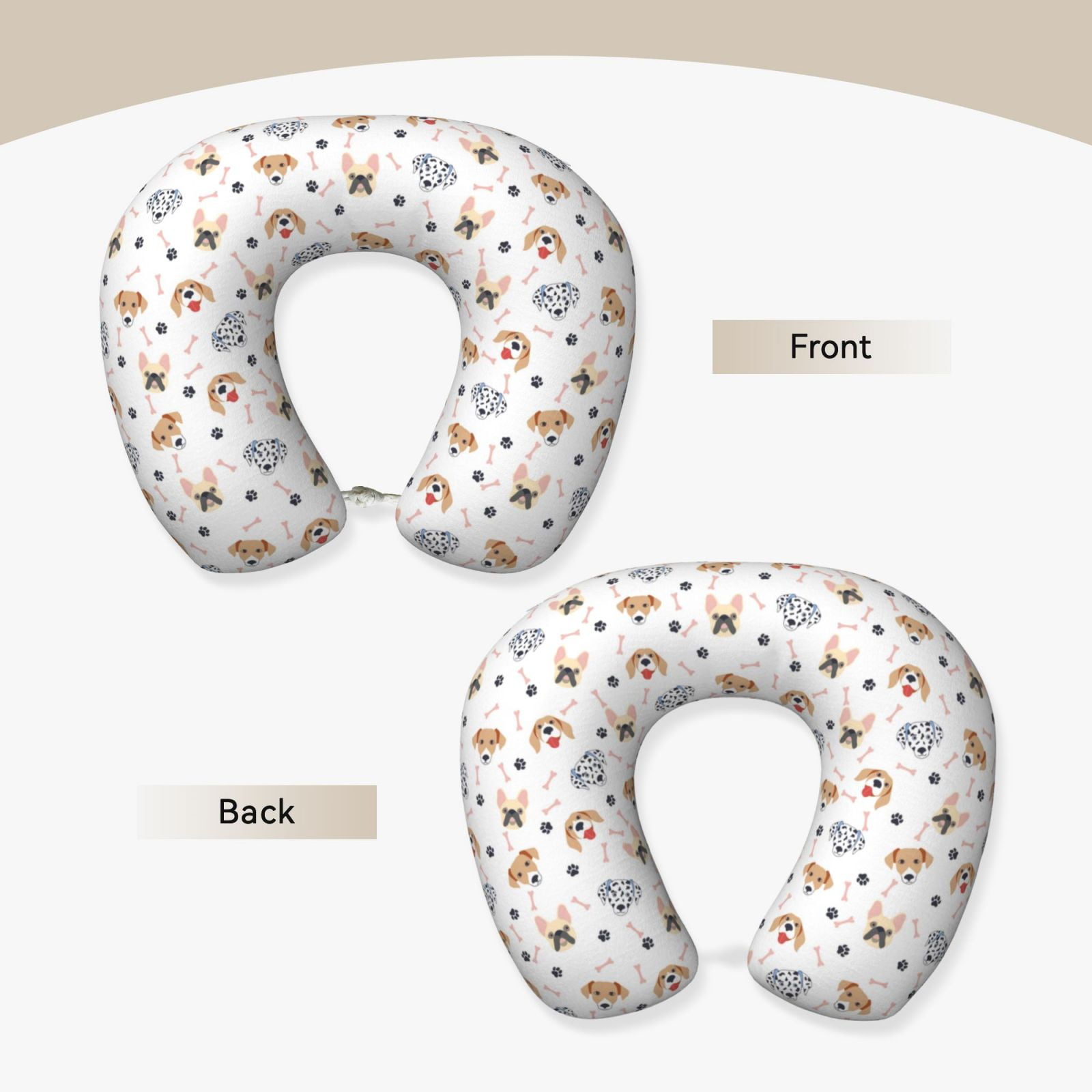Xecao Cute Cartoon Dogs Print Memory Foam Cervical Neck Pillow Versatile U-Shaped Pillows for Home,Office,Camping,Travelling,Soft Washable Cover