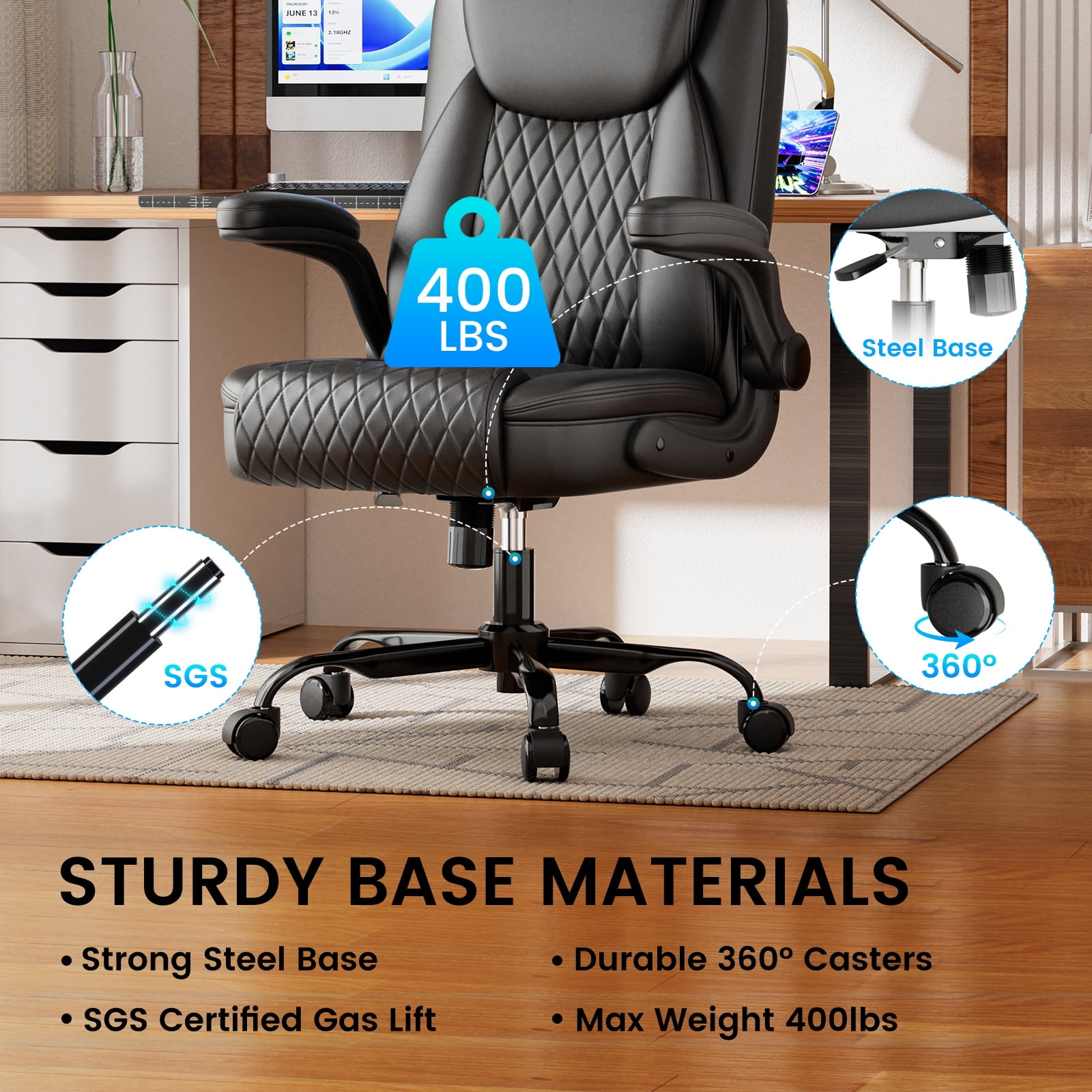GTRACING Office Chair, 400LBS Big and Tall Home Office Chair Wide Seat Ergonomic Computer Desk Chair with Flip-up Arms, Black
