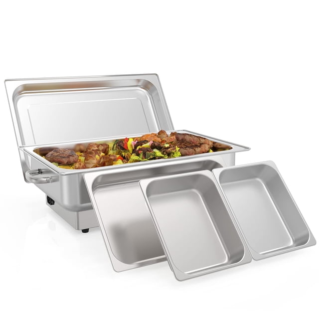 Electric Chafing Dish Set, 1 x 1/1 + 2 x 1/2 Pan, silver