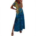 thumbnail image 1 of GDREDA Robe Longue à Manches Courtes Fendue à Imprimé Floral Décontracté Printemps Été pour Femmes Dos Nu, 1 of 5