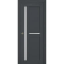 Sliding French Pocket Door with Frosted Glass | Veregio 7288 Antracite | Kit Trims Rail Hardware | Solid Wood Interior Bedroom Sturdy Doors-24" x 96"