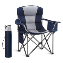 Oversized Portable Folding Camping Chair, Blue, 450 LBS Support, Sports Lawn Chair with Cup Holder and Cooler Bag