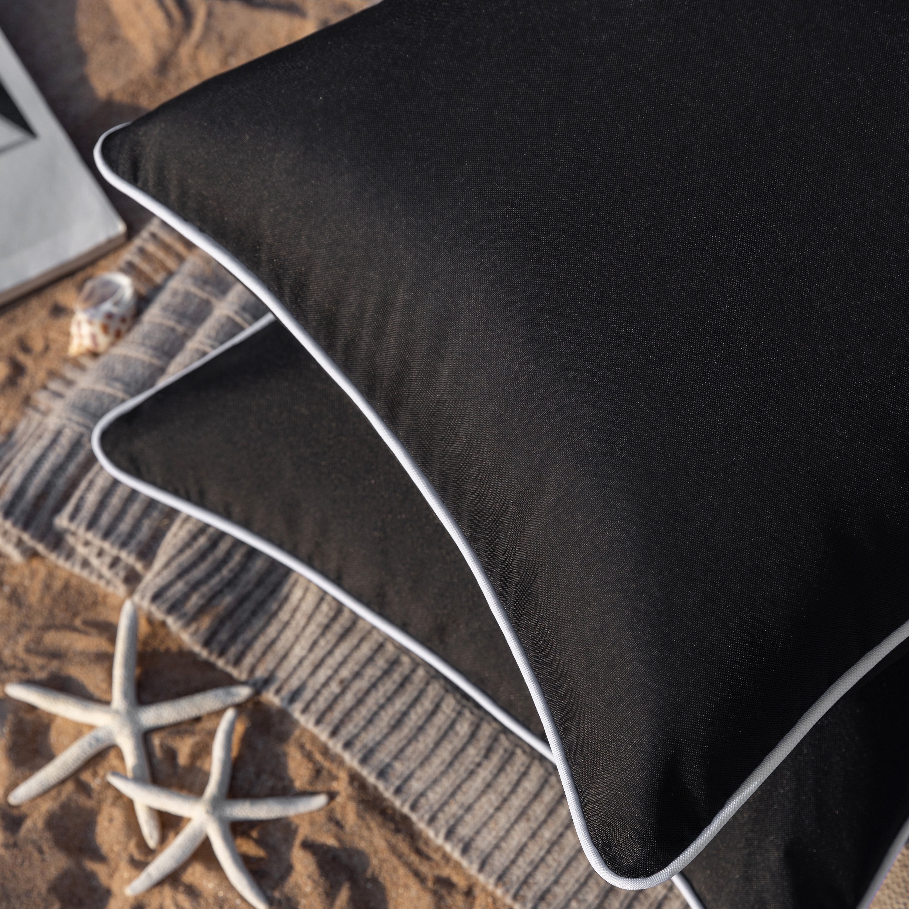 Phantoscope Outdoor Waterproof Decorative Throw Pillow, 18" x 18", Black, Pack of 2