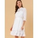 thumbnail image 2 of Vestido Corto De Gasa Con Dobladillo Con Volantes Y Manga 3/4 Para Mujer Blanco XS Allegra K, 2 of 6