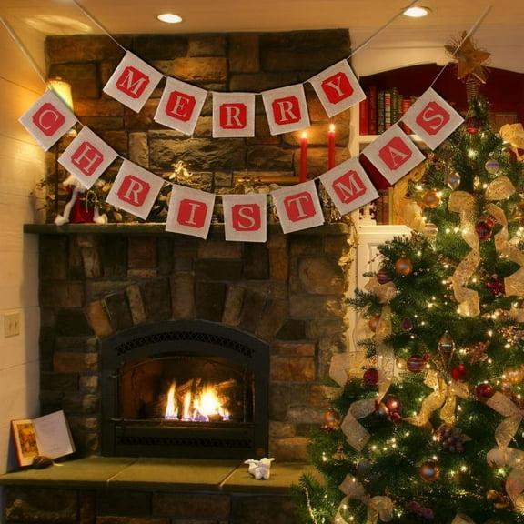 Merry Christmas Jute Burlap Banners,Christmas Banner,Christmas Decoration ST-001