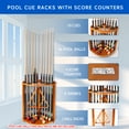thumbnail image 4 of GSE Games & Sports Expert Corner Style Floor Stand Billiard Pool Cue Rack with Score Counters. Holds 10 Cue Sticks, 2 Ball Racks,16 Pool Balls - Oak, 4 of 8