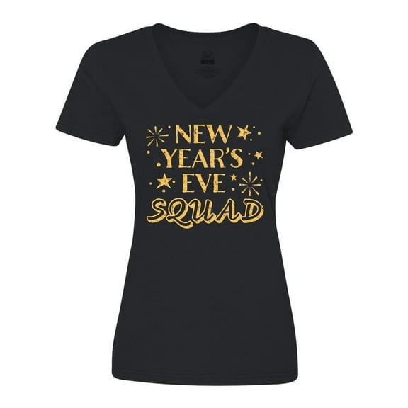 Inktastic New Year's Eve Squad with Stars in Gold Women's V-Neck T-Shirt