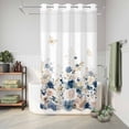 thumbnail image 6 of No Hook Shower Curtain, Navy Blue Spring Floral Shower Curtains for Bathroom with See Through Top Window, Elegant Pastoral Flowers Watercolor Waterproof & Washable Bath Curtain Stand Up Stall 36"x72", 6 of 9
