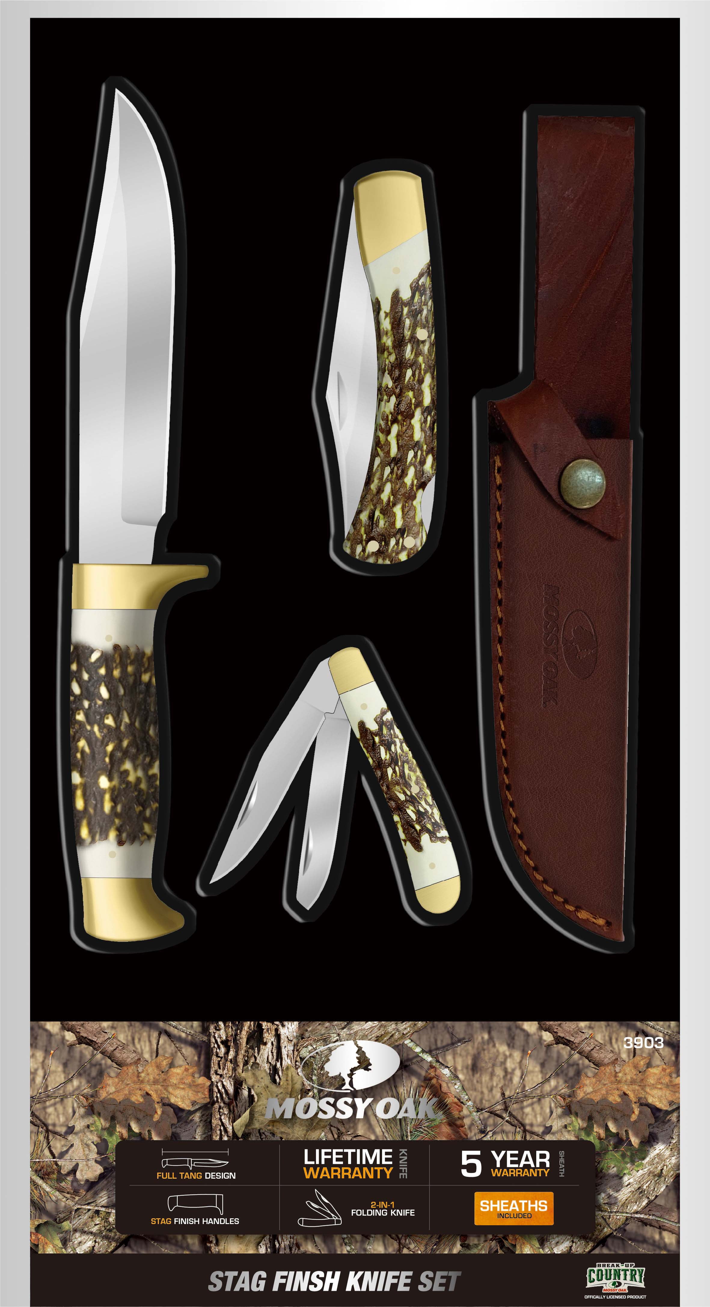 Mossy Oak Stag Finish Knife Set, 3 Piece