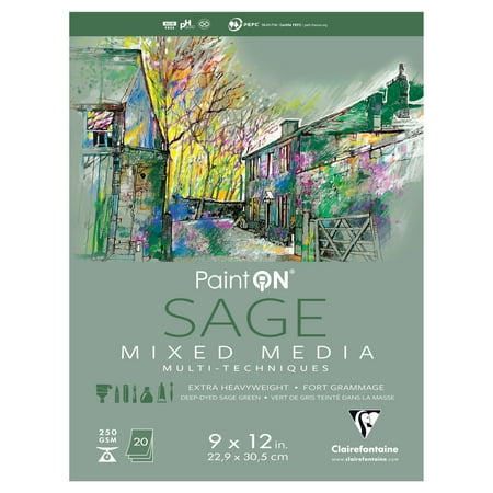 UPC: 3329689753821 | Clairefontaine PaintON Mixed Media Pad  9  x 12   Sage Paper
