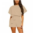 thumbnail image 1 of TIMIFIS Women's Summer Jumpsuit Belted Keyhole Back Short Sleeve Solid Color Jumpsuit on, 1 of 6