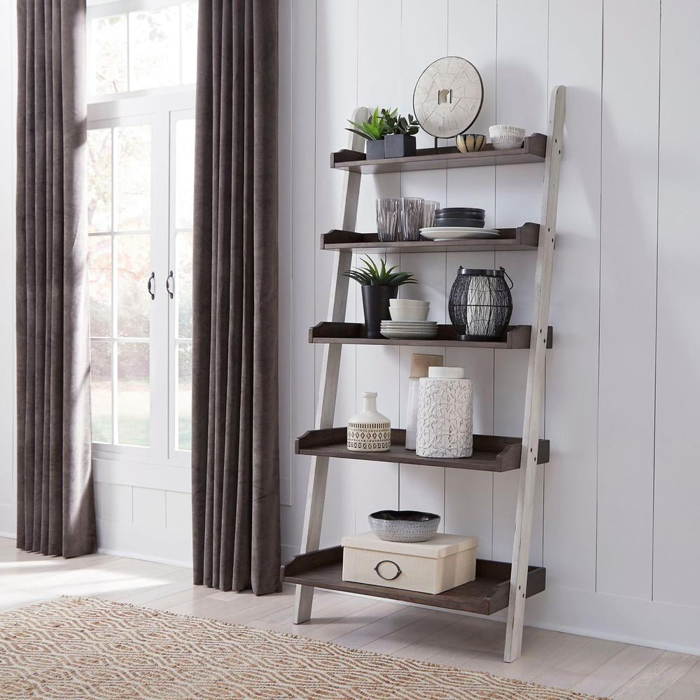 Liberty Furniture Industies, INC Farmhouse Leaning Bookcase in Two Tone White w/ Wood Tone Top