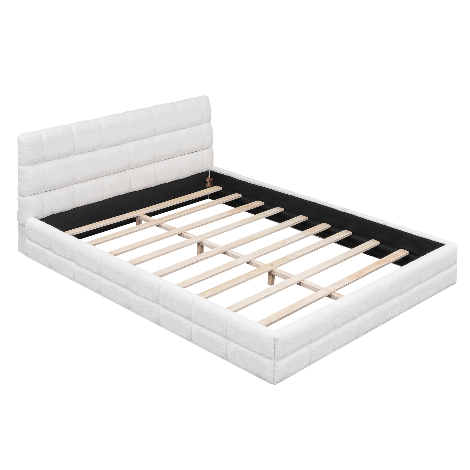 Euroco Upholstered Queen Size Platform Bed with Tuft Headboard, White