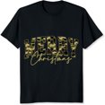 thumbnail image 2 of 100% Cotton Merry Christmas Camouflage Print Women's Black T-Shirt Holiday Seasonal Casual Top Gift For Her, 2 of 5