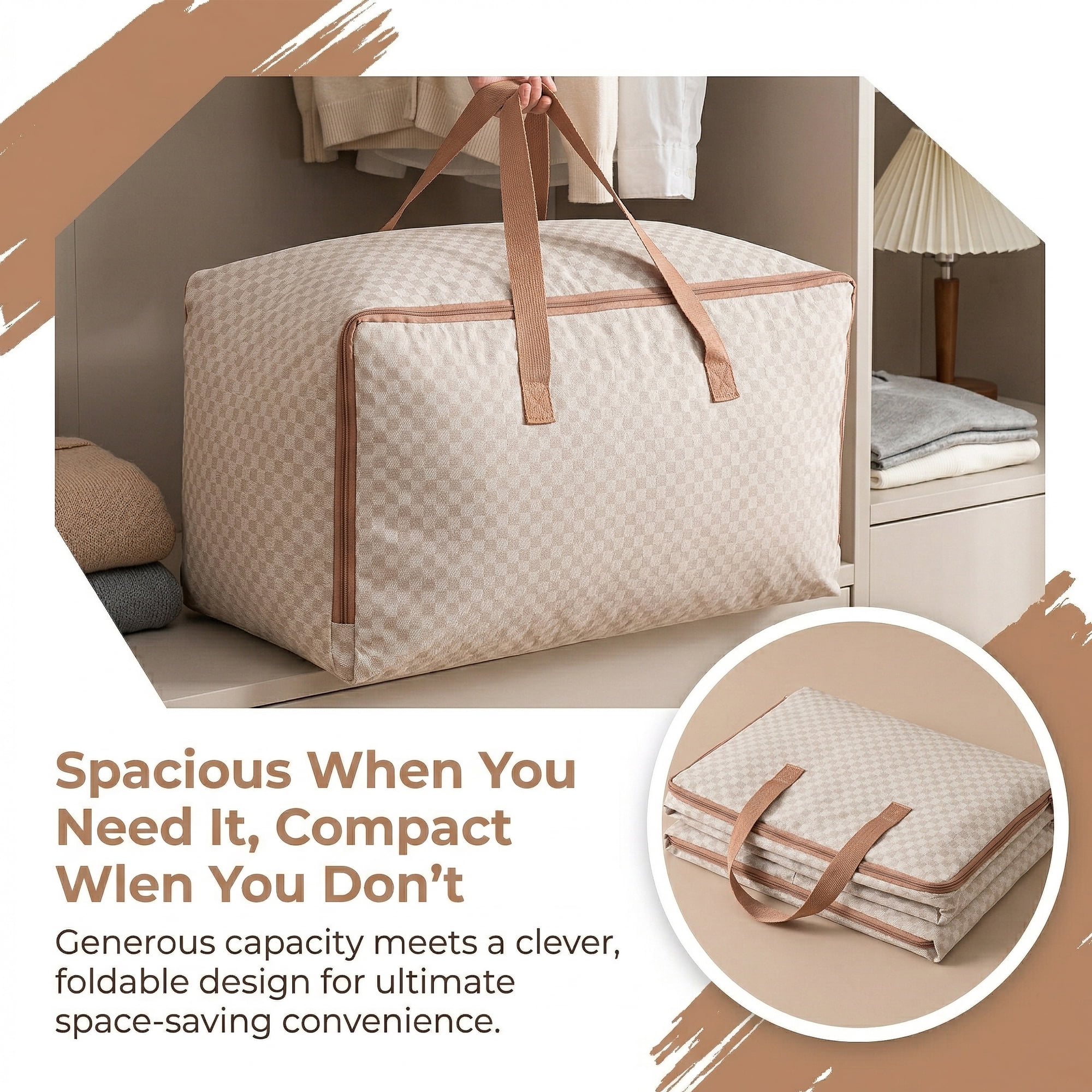 Unique Bargains Storage Floral Moving Bags for Organizing Clothing Brown 23.6"x15.7"x9.8"