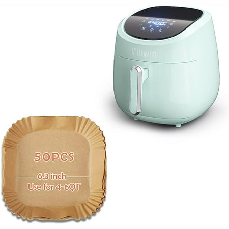 

Air Fryer 4.5 Qt 8 Preset Menu Air Fryer with Auto Off 30 Minute Timer Adjustable and Air Fryer Paper Liner 50Pcs Disposable Square Parchment Liner 6.3 Inch Fits 4-6 Qt Air Fryer Baskets.