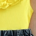 thumbnail image 6 of Girls Summer 2 Piece Set Off-Shoulder Ruffled Sleeveless Tops Elastic Waist Print Denim Shorts Trendy Casual Outfits (2-3Years, Yellow), 6 of 6