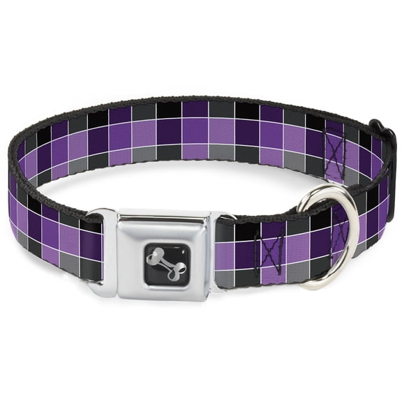 Buckle-Down Pet Collar, Dog Collar Metal Seatbelt Buckle, Checker Mosaic Purple, 9.5 to 13 Inches 1.0 Inch Wide