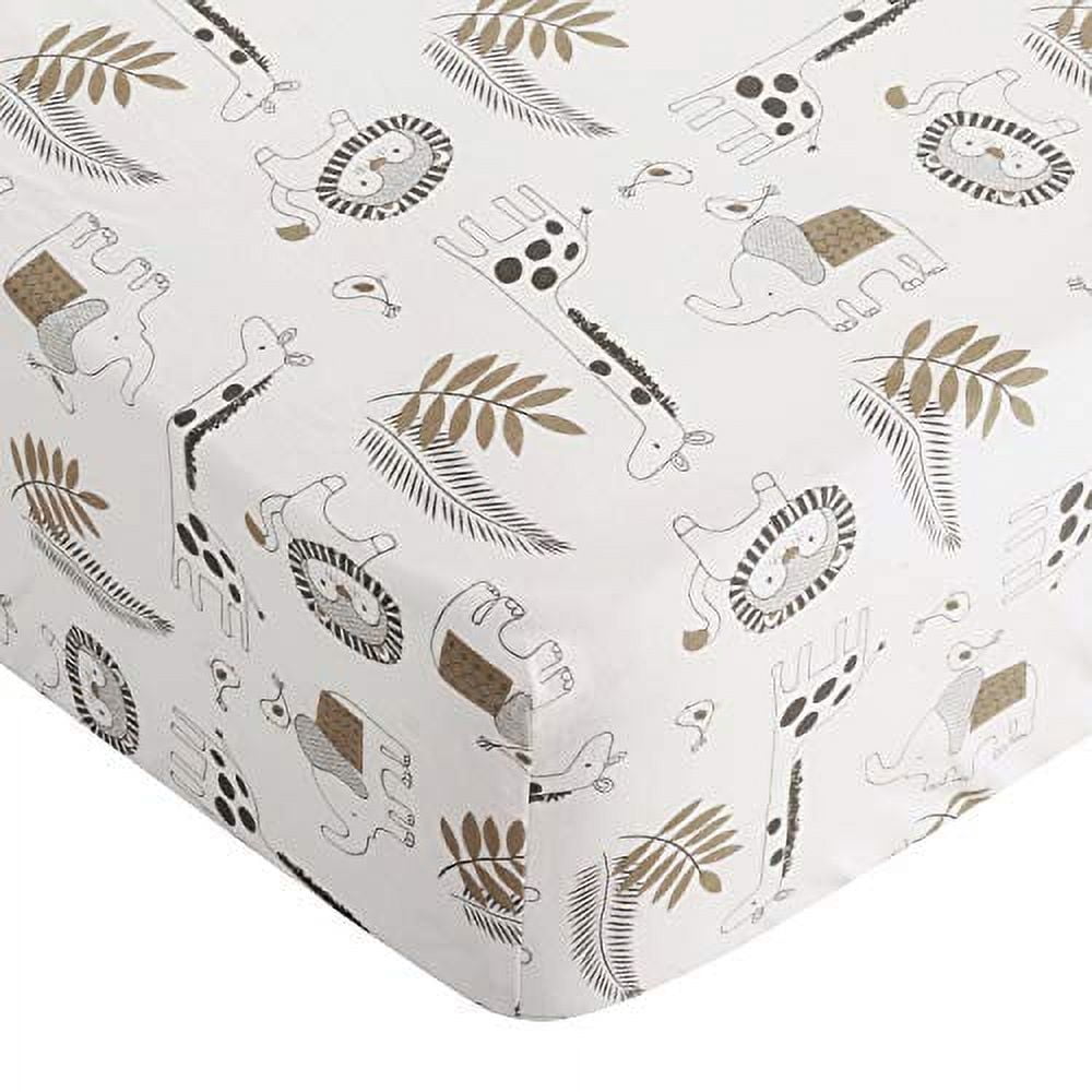 Levtex Baby - Tanzania Crib Set - Baby Nursery Set - Charcoal Cream Tan - Jungle - Giraffe Lion Elephant - 5 Piece Set Includes Quilt, Fitted Sheet, Diaper Stacker, Wall Decal & Bed Skirt/Dust Ruffle