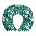 thumbnail image 1 of Botanical Travel Pillow Neck Rest, Rhythmic Art Deco Style Curvy Flowers Ivy Look Leaves Blossom Beauty, Memory Foam Traveling Accessory Airplane and Car, 12", Sea Blue and Jade Green, by Ambesonne, 1 of 2