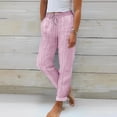 thumbnail image 2 of Linen Straight Leg Pants for Women, Lace Up Front Casual Trousers with Elastic Waist, Spring Summer Wide Leg Work Pants, Professional Style Gifts | CSEONE,Pink L, 2 of 9