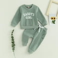 thumbnail image 2 of Bysome Toddler Girls Outfit Set Daddys Baby Fall Winter Outfit Sweatshirt Pants Jumper Sweatpants Suit Long Sleeve Crew Neck Cute Print Girl 2 Pieces Clothes Set Green Size 2-3 Years, 2 of 7