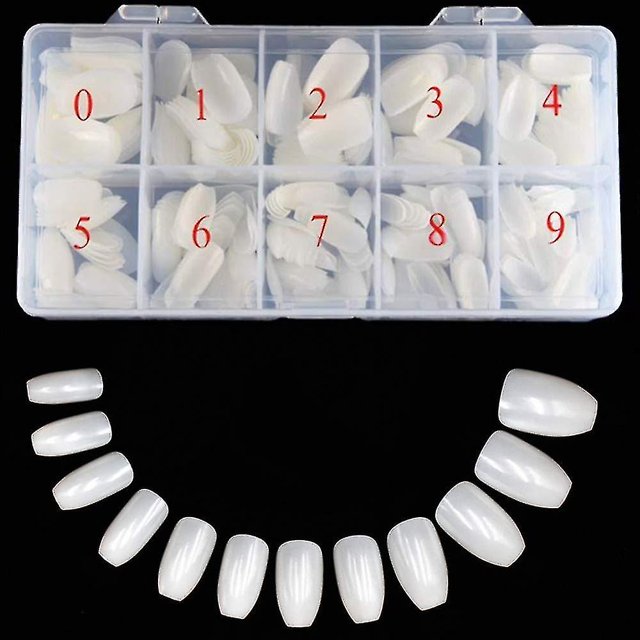 Puntas para uñas acrílicas cortas, naturales, 500 unidades, bailarina, uñas postizas artificiales, cobertura total, 10 tamaños, con caja LSX