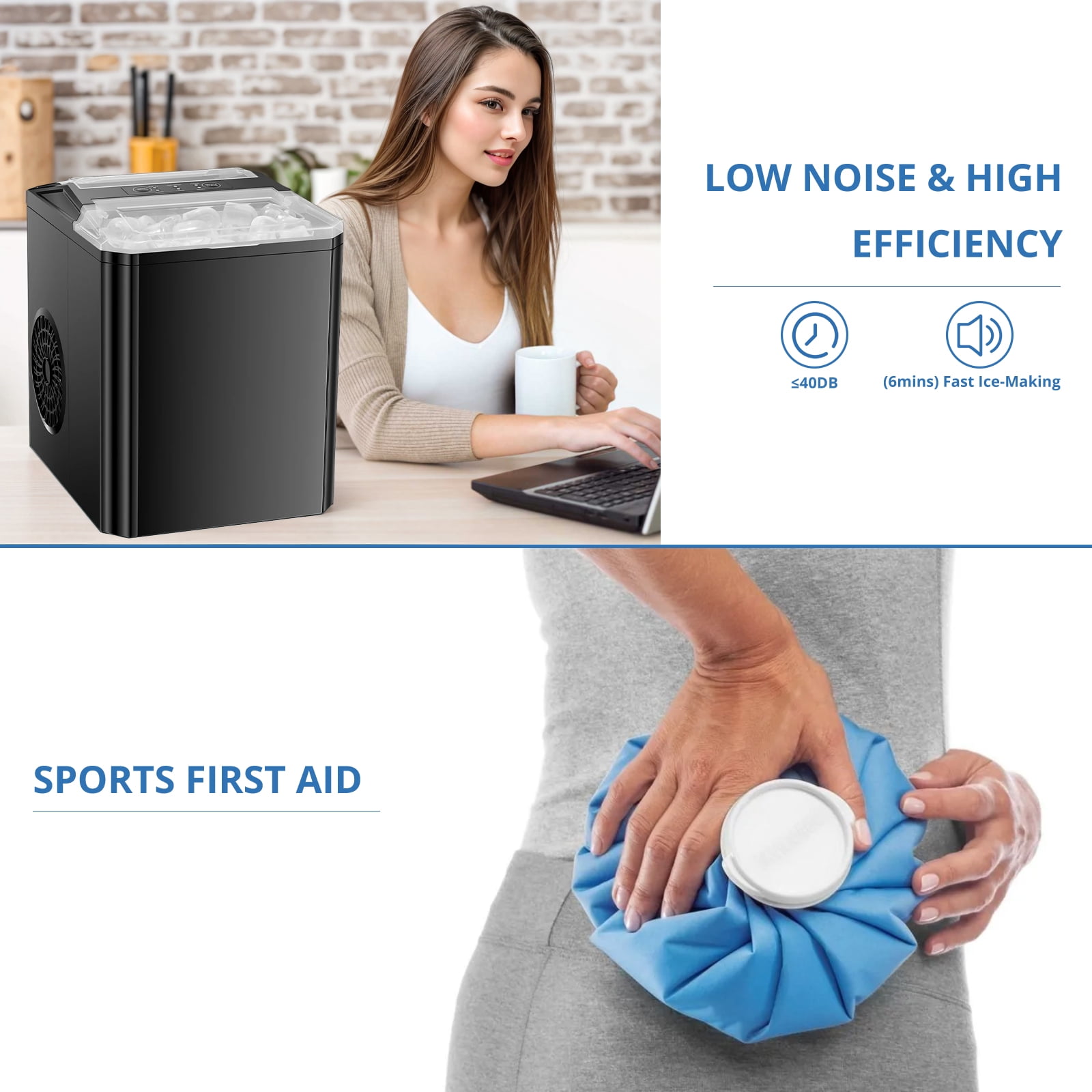 Atilioo Countertop Ice Maker, 26Lbs/24H, 9 Ice in 6 Mins, Portable Ice Machine with Self-Cleaning, Saving Energy, for Home/Party/Camping/RV, Black