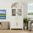 thumbnail image 3 of 71 Inch Tall Arched Farmhouse Pantry Cabinet with Glass Barn Door, Adjustable Shelves Storage Cupboard for Kitchen, Dining Room, White, 3 of 9