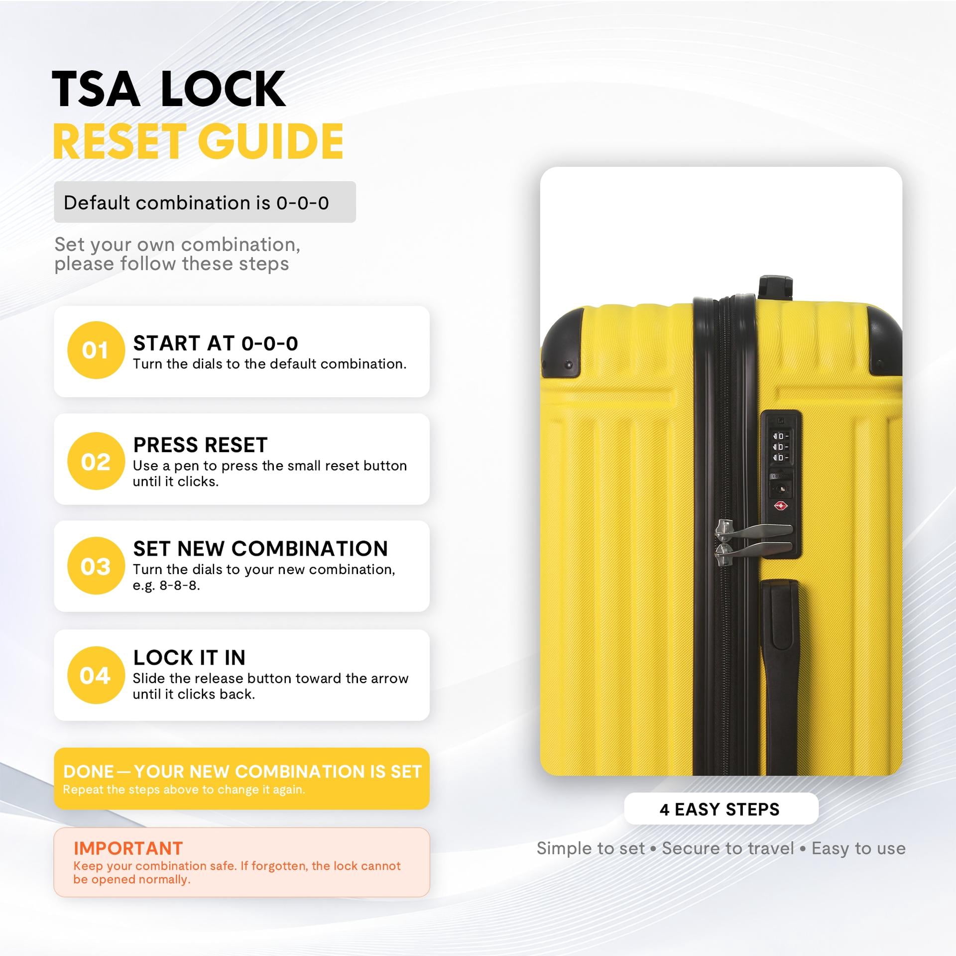 3-Piece ABS Hardshell Luggage Set - Lightweight Durable Suitcases with 4 Silent Spinner Wheels, TSA Lock & Scratch-Resistant Surface, 20"/24"/28", Lemon Yellow