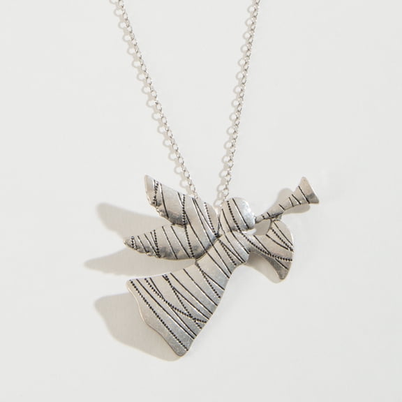 Womens Silver Burnished Angel Pendant Necklace by Howard's