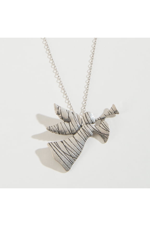 Womens Silver Burnished Angel Pendant Necklace by Howard's