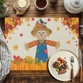 thumbnail image 4 of Thanksgiving Scare Crow Placemats Set of 6 Vintage Pumpkin Leaf Linen Texture Heat Insulated Linen Place Mats, Washable Stain-Proof Table Mats for Dining Tables Holiday Decor 13x19inch, 4 of 9
