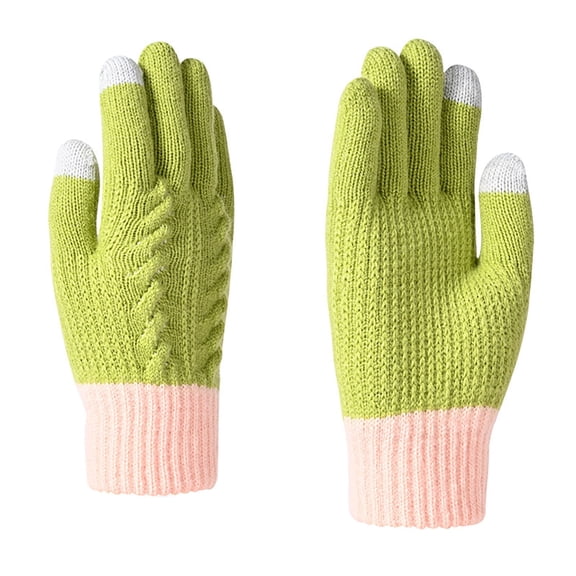 Xfvqtps Mens and Womens Touchscreen Mittens Knitting Color Blocking Thickened Warm Windproof Winter Gloves Green