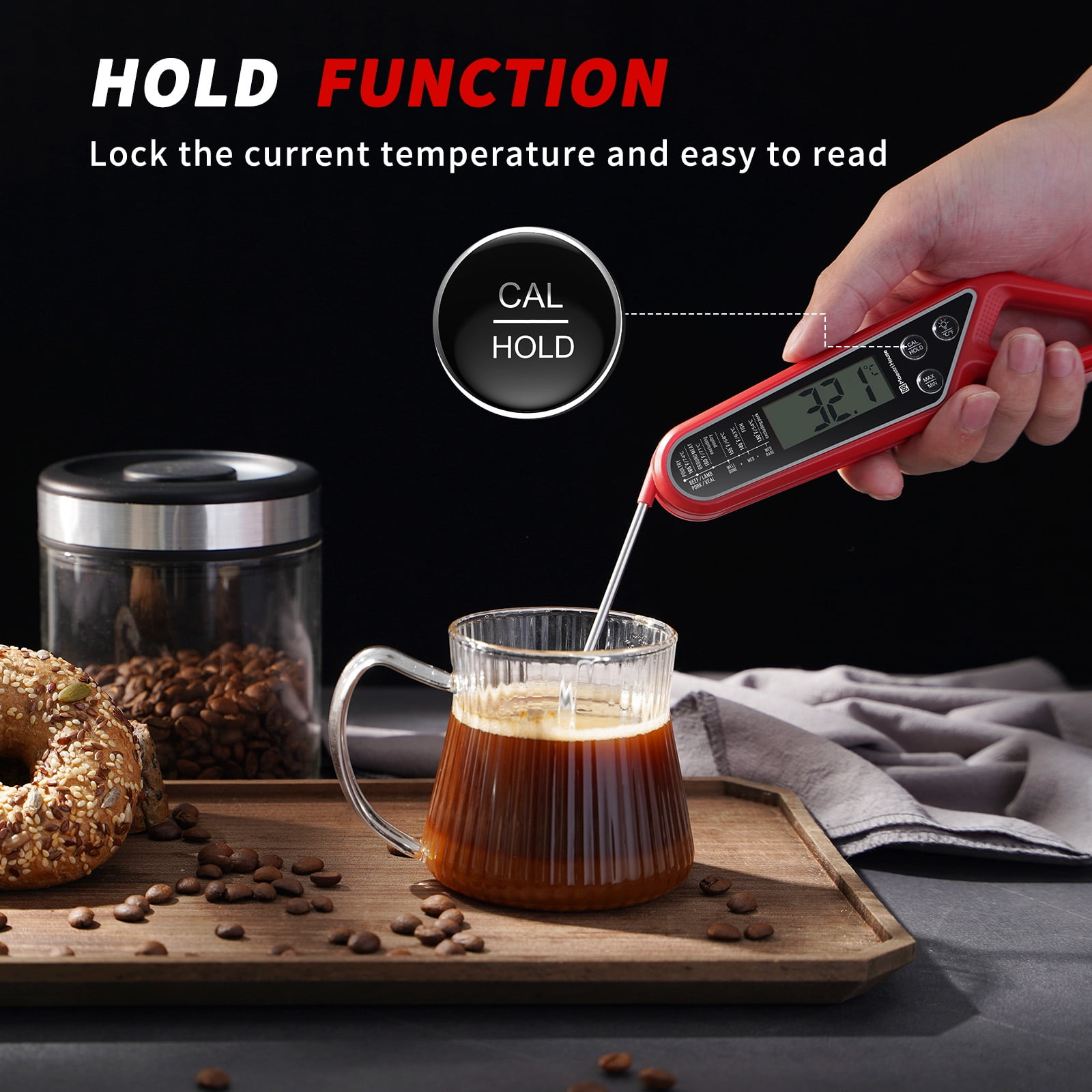 Cooking Thermometer IMS™ Digital Accurate Ultra Instant Read Thermometer  with Long Stainless Probe, LCD Screen, Fast Data Access,Best for Kitchen