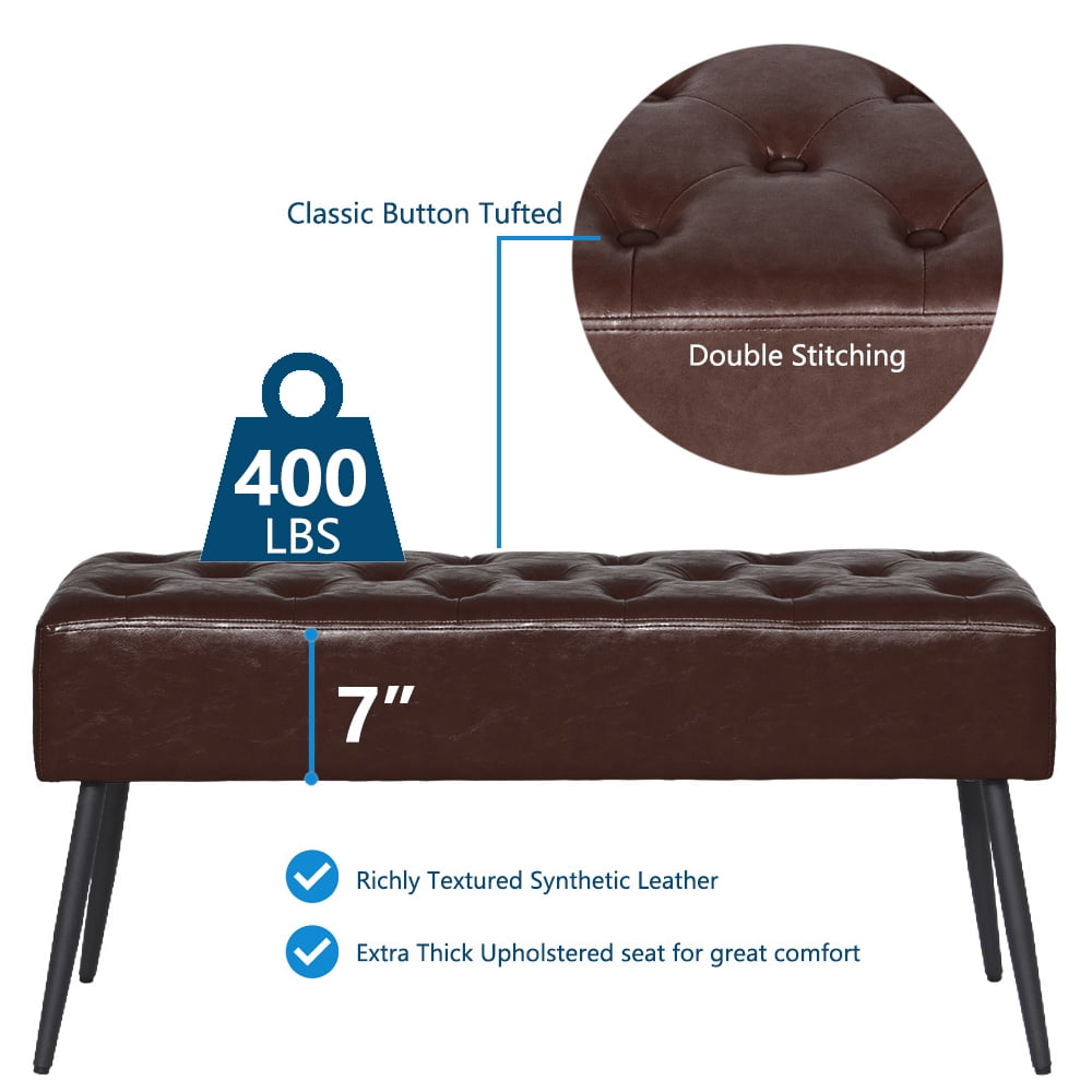 Abble 38" Wide Upholstered Entryway Bench, Tufted Ottoman Bench, Small Bed Room Bench, Casual Dining Room Bench, Taupe