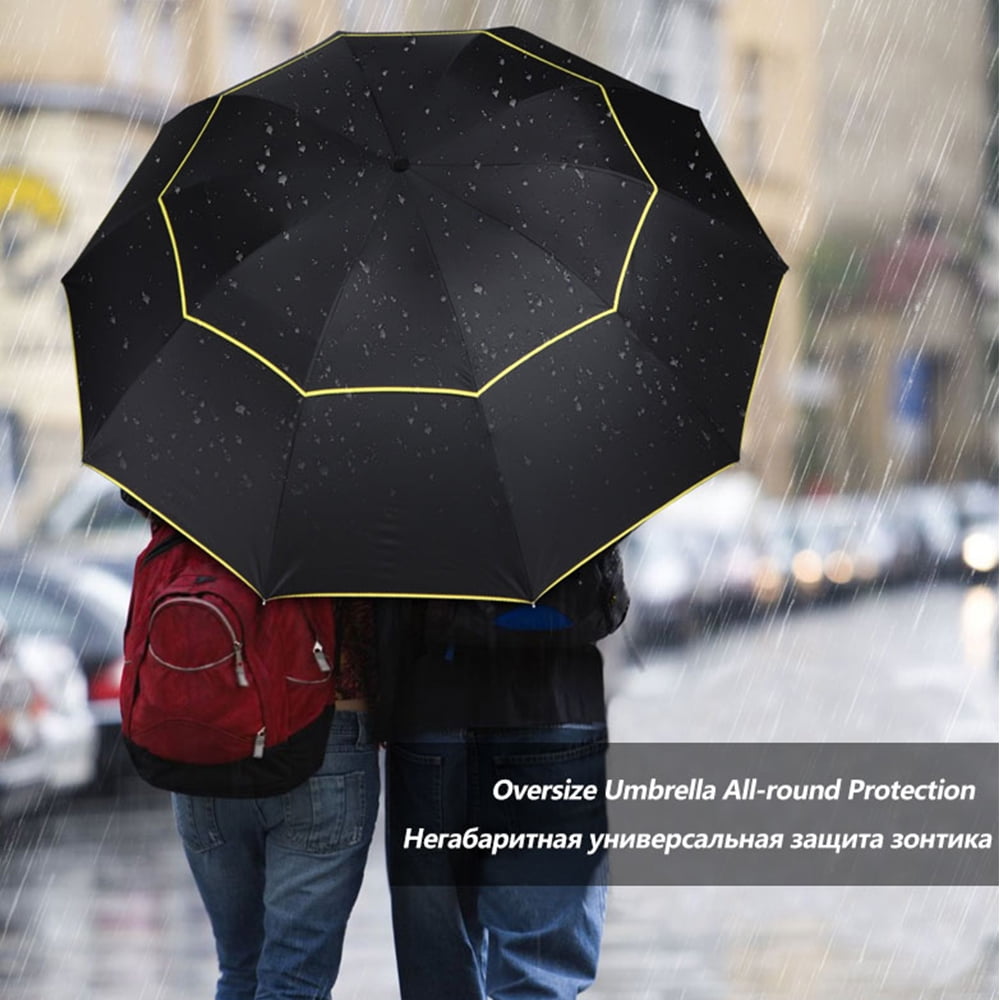 LQCrafK 62" Extra Oversize Large Compact Golf Umbrella Double Canopy Vented Windproof Canopy Rustproof Folding Compact Rain Umbrellas