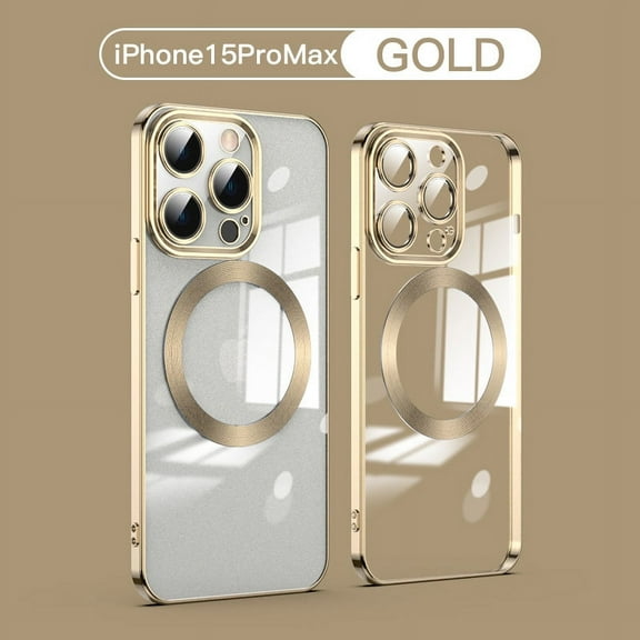 Allytech Clear Case for iPhone 15 Pro Max, Compatible with Magsafe Wireless Charging Luxury Chic Mangetic Back Cover Shockproof Bumper Phone Case for Apple iPhone 15 Pro Max - Gold