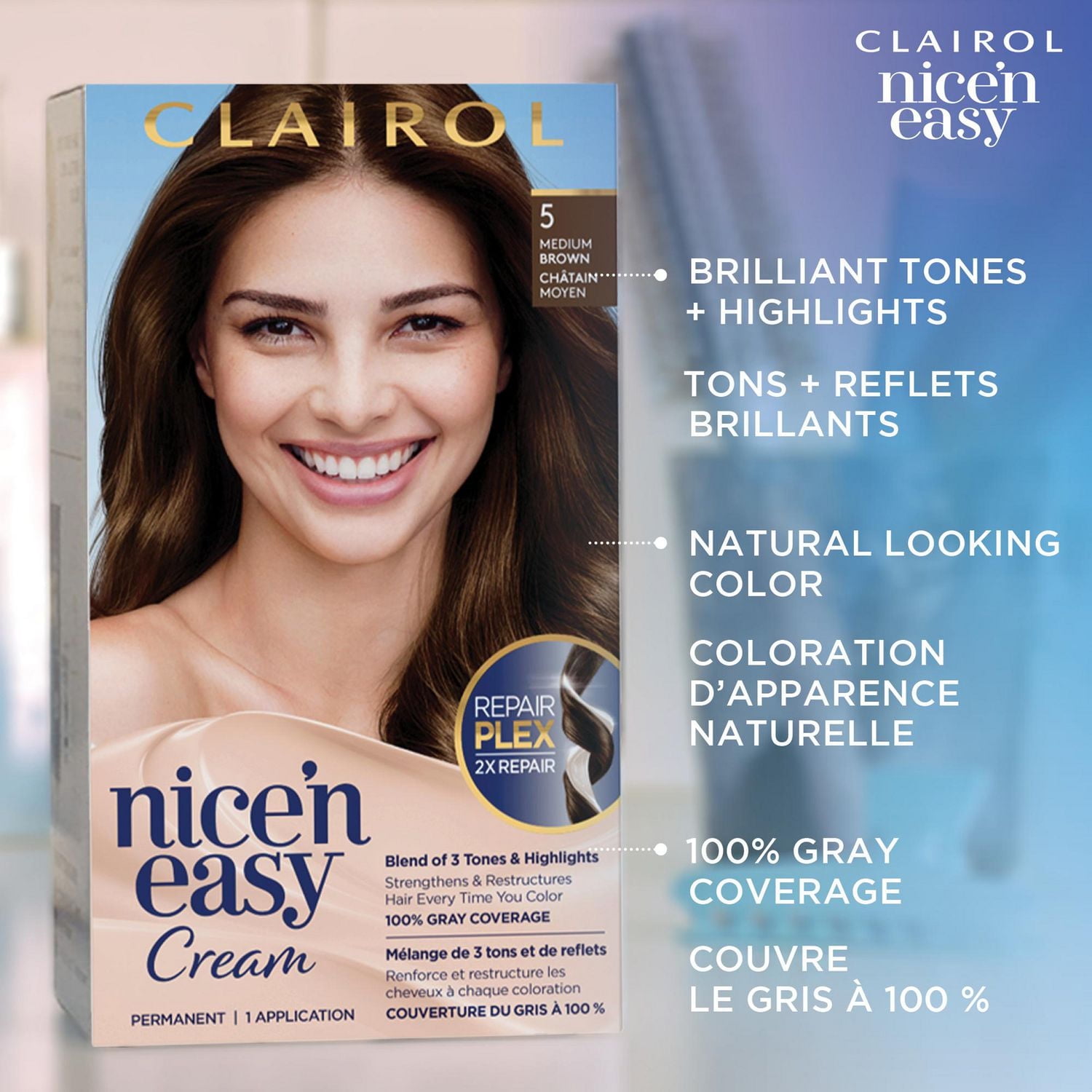 Coloration permanente Clairol Nice'n Easy Couverture Des Cheveux Gris À 100