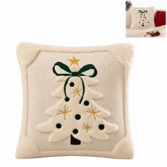 Christmas Tree Velvet Pillow Cover, Christmas Plush Throw Pillow Case with Hidden Zipper, Festive Winter Cushion Cover for Sofa Couch Bed Holiday Décor