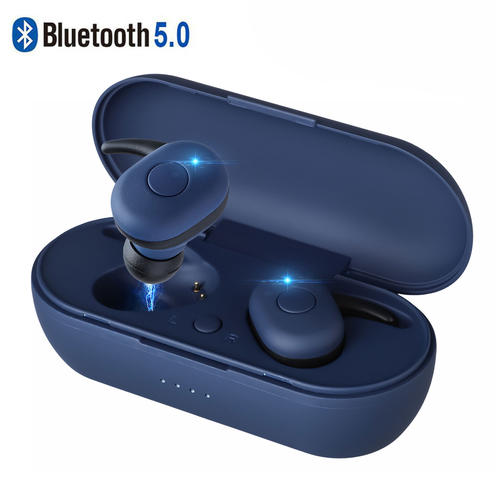 True Wireless Earbuds TWS Stereo Bluetooth 5.0 Headphones with Built-in Mic, CVC8.0 Noise Cancelling in-Ear Earphone Waterproof Sports Earpiece with Charging Case