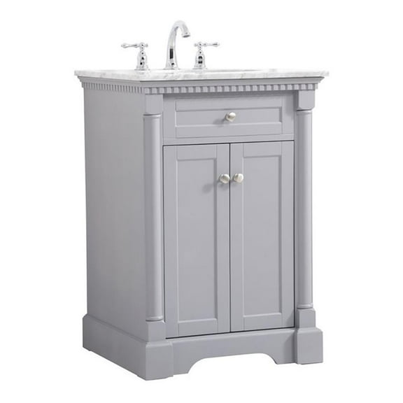 Elegant Decor Clarence 24" Solid Wood and Metal Single Bathroom Vanity in Gray