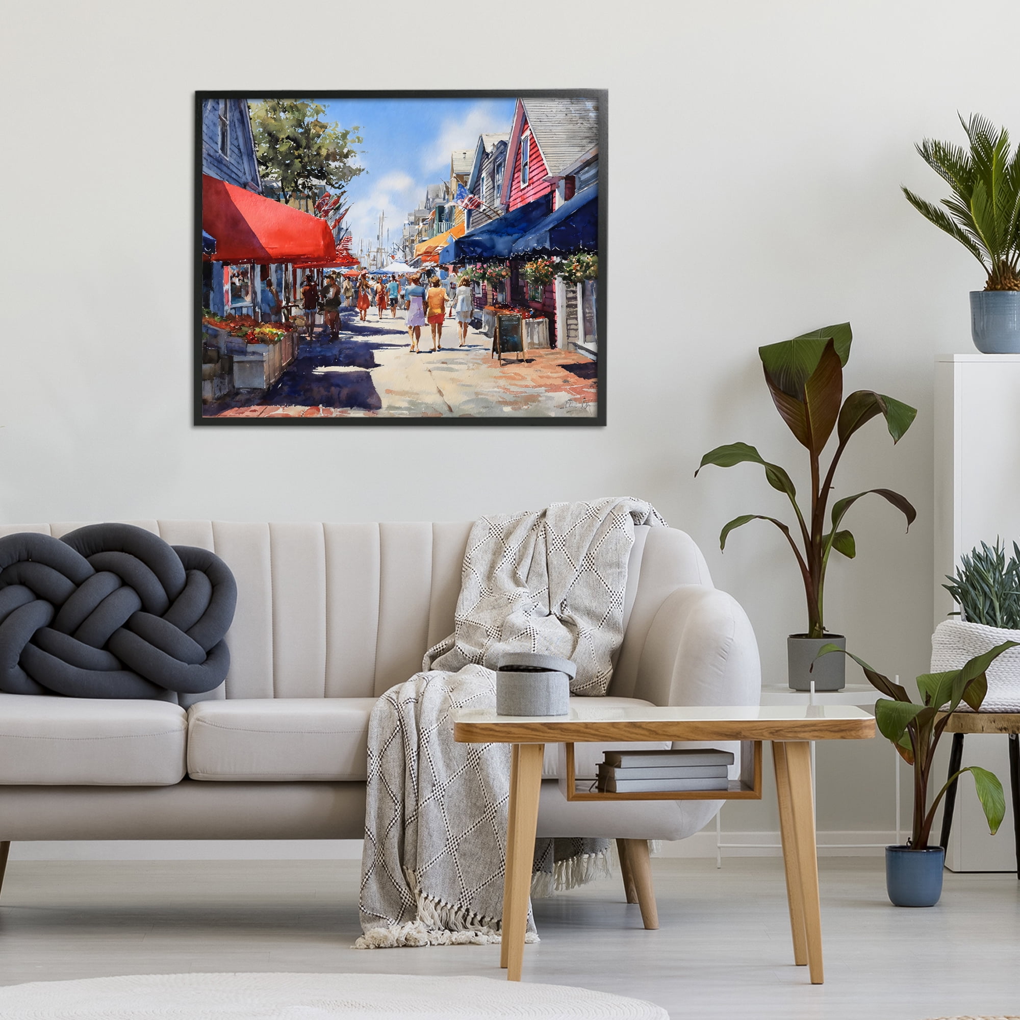 Stupell Industries American Coastal Town Stroll Black Framed Giclee Art, design by Franklyn Gregory