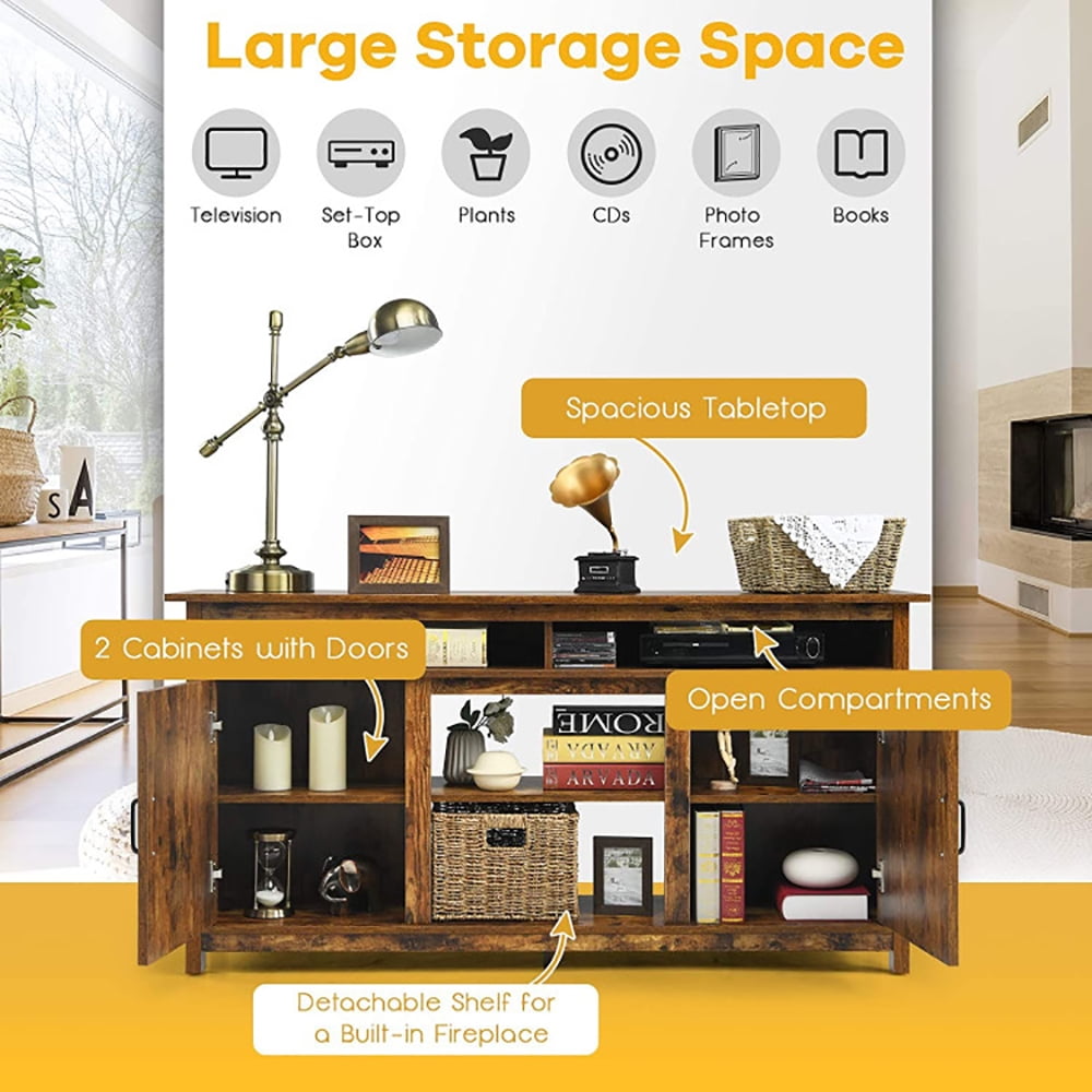 Finihen TV Stand, TV Cabinet, 60”Industrial TV Stand Entertainment Center with Shelve and Cabinet, Media Entertainment Center with Storage, for Living Room, Bedroom, Brown