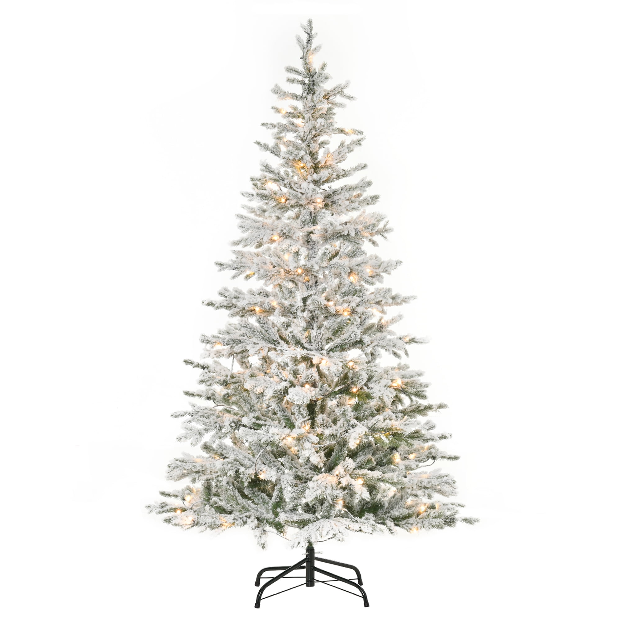 6Ft/7Ft Artificial Christmas Tree Flocked Snow Holiday Party Decor w/Stand LED