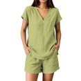 thumbnail image 2 of Pounoo Sets for Women 2 Piece V Neck Short Sleeve Top Elastic Waist Shorts Casual Summer Beach Vacation Matching Outfits, 2 of 9