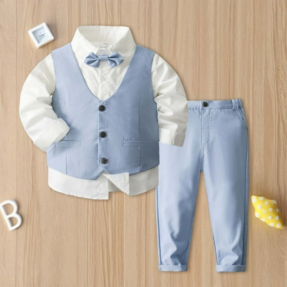 Hauaitttt Boys Formal Outfits Set Shirt Vest Pants Bow Tie Suit for Kids Wedding Party Occasions Kid Suit Boys Clothes 5 3 Bow Organic Baby Boy Jumpsuit Kids Size 8 Outfits Boys Christmas Clothes