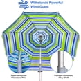 thumbnail image 4 of 7 ft Beach Umbrella for Sand with Tilt/Sand Anchor/Carry Bag/, Stripe Blue and Green,UV 50+ UPF 100+, 4 of 8