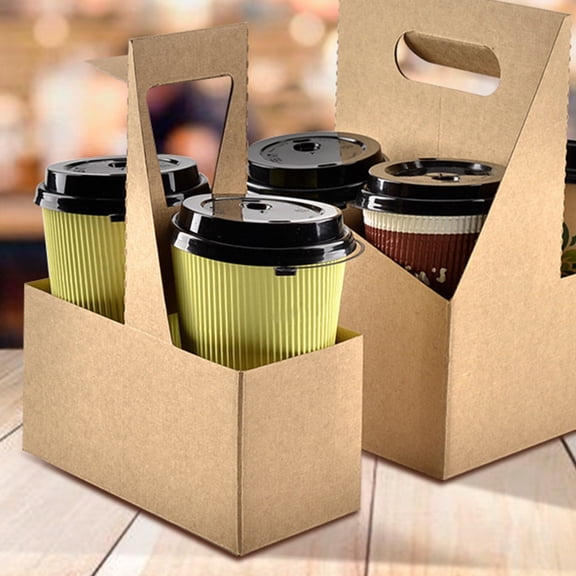 PAMINGONO 10Pcs Catering Cup Holders 7.07x5.70x3.26in Corrugated Paper for Takeout Beverages