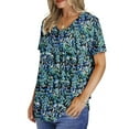 thumbnail image 4 of UVN Womens Blouses Summer V Neck Shirts Ladies Short Sleeve Casual Pleated Floral Tunic Tops, 4 of 9